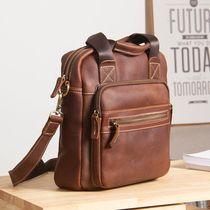 New first layer cowhide mens Hand bag youth vertical leather shoulder shoulder bag business leisure small backpack tide