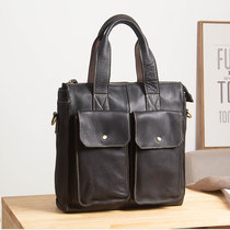 Mens Handmade Leather Hand bag British Tide Personality Bag Vertical Single Shoulder shoulder bag Business Soft Leather Shoulder Bag