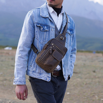 Breast bag leather leather men shoulder bag cowhide shoulder bag male chest bag casual bag personality Crazy Horse leather chest bag