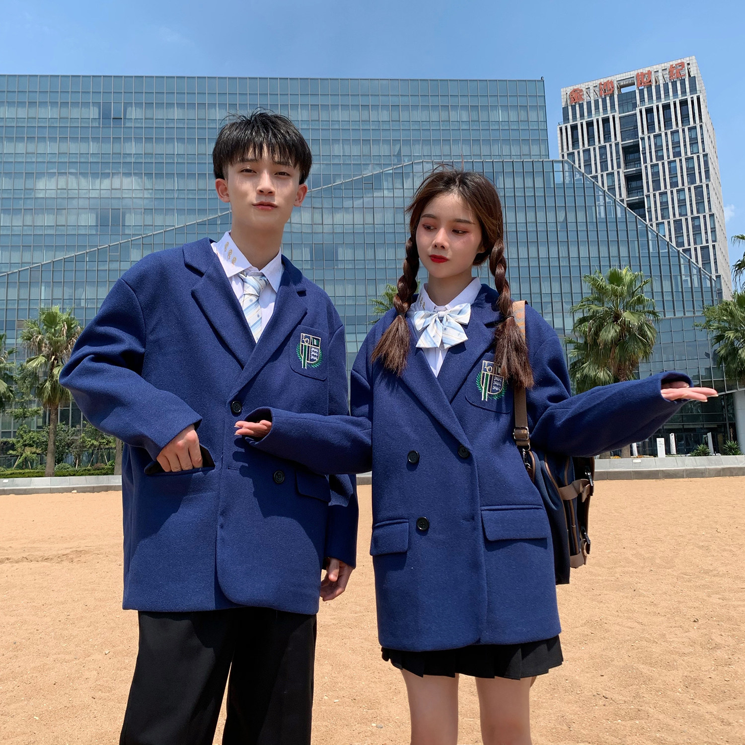 毛呢呢子大衣加厚刺绣jkdk班服制服西服情侣装