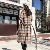 Autumn and winter popular wool coat female Korean version of the long plaid thickened loose lace coat 2020 new