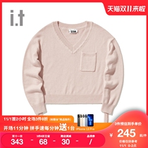 it izzue womens knitwear autumn casual temperament V-neck ribbon ribbon bag 4100F9D