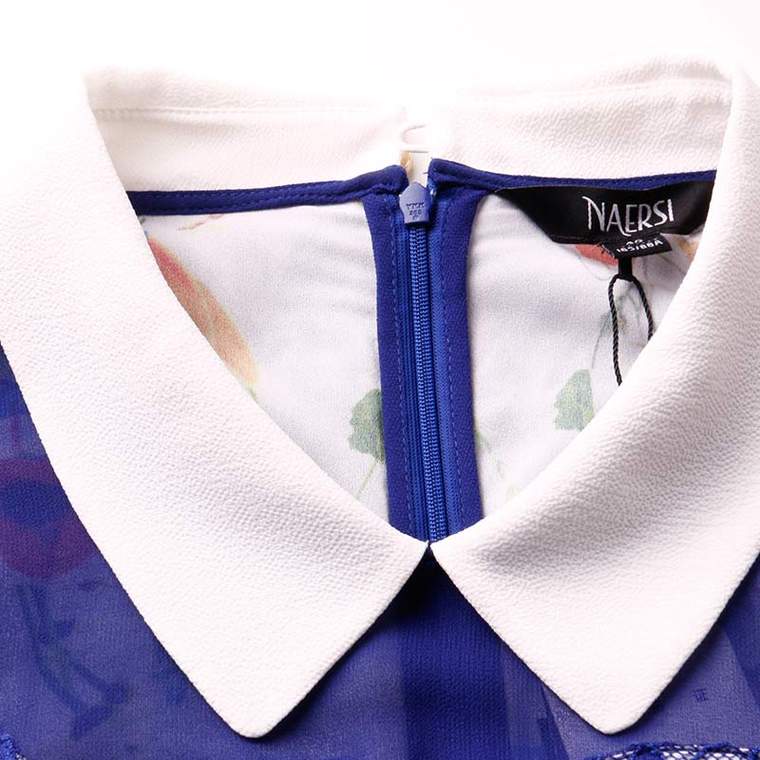 NAERSI/娜尔思2015新款秋装褶皱短袖修身OL镂空连衣裙