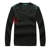 Public V-neck pine branch green sweater wool anti-static mens pullover chicken heart collar winter thermal underwear