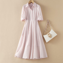 Summer Euros small subname Yuanyuan Temperament Pink First Love Feelings Little Fresher Design Sense Shirt Dress