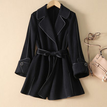 Black double face cashmere big coat woman mid 100 pure wool suitable for small sub 150 of winter clothing fur coat