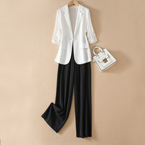 Suit wide leg pants set high-level casual women 21 new temperament goddess fan professional early autumn two-piece set