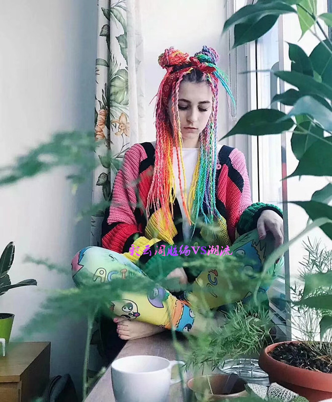 拳击辫 假发辫子编发彩色发绳 麻花辫大辫子贴头辫小脏辫女嘻哈辫