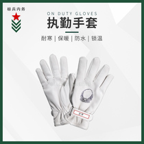 Winter warm velvet gloves On duty standing guard against cold men and women traffic command pure white etiquette review leather gloves