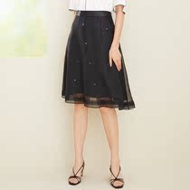 Collettier 2021 new black skirt female mid-length professional commuter wild high-waisted a-line skirt female