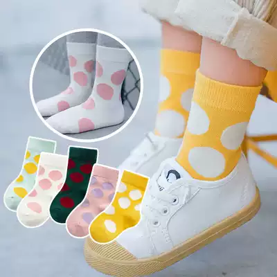 Spring and Autumn Children's Socks Cotton Japanese Candy Color Polka Dot Midsize Socks Large Children's Socks Autumn and Winter Girls Baby Socks