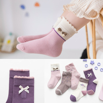 Spring and autumn thin daughter childrens socks Pure cotton lace socks Princess socks Baby children in the big children autumn and winter cotton socks