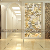 Art glass living room entrance background wall partition screen aisle 3D three-dimensional jade carving craft landscape painting