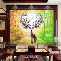 New art glass TV background wall Xuanlight aisle screen partition tempered deep carved craft forest Elk