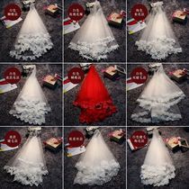 Bride veil main wedding dress simple headwear photo props short Mori Super fairy Net red wedding lace veil