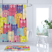 Nordic shower curtain set non-perforated toilet partition cartoon waterproof thick mold bathroom curtain door curtain cloth