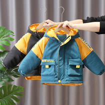 Boys in cotton clothes autumn and winter children with velvet jacket baby with thick winter clothes boys sent to overcome hooded cotton clothes