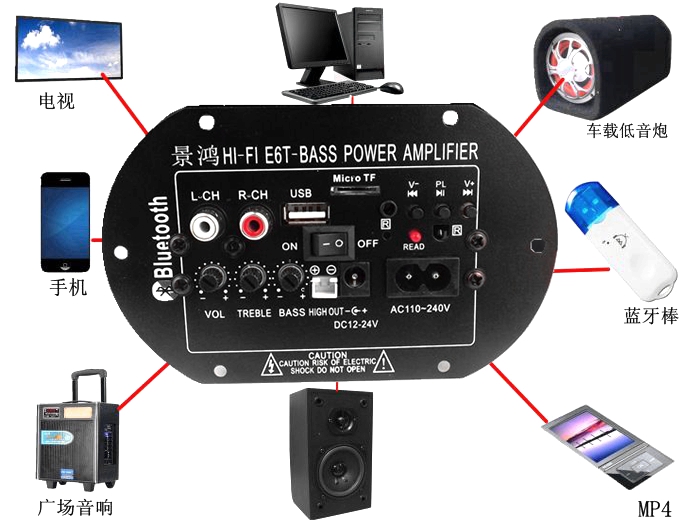建议使用4-10寸,4-8欧20-120w 超重低音喇叭 高音喇叭不用瓦数 接线图