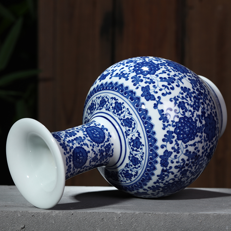 Jingdezhen ceramic vase characters archaize sitting room place of blue and white porcelain flower arranging TV ark type household decoration