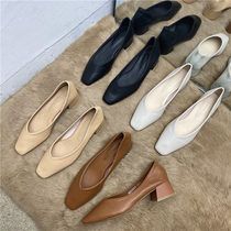 chic Korean square head grandma shoes coarse heel womens single shoes 2022 spring new trend with 100 hitch late working shoes