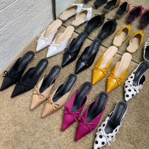 chic Korea pointed high heel slippers women 2022 spring autumn new butterfly knot sexy outside wearing cat heel slippers