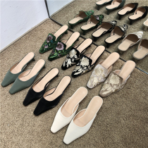 Korea INS New Square Head Embroidered Flowers High Heel Women Slippers 2022 Spring models Baotou Retro fine heel Wearing Slippers