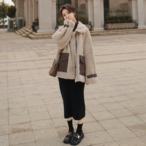 Lamb coat women 2021 new autumn and winter leather wool plus velvet thickened high-end sense Korean loose top