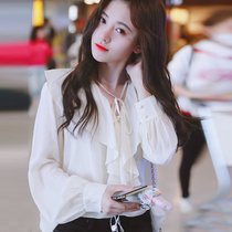 2021 spring and summer Ju Jingyi same Lotus chiffon shirt long sleeve fairy top temperament sweet white shirt