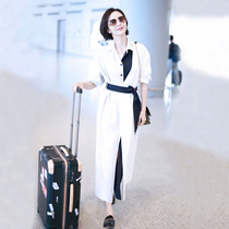 2022 Chun stars Tong Lia in the same loose one-piece dress Long style Temperament Slim Shirt Snowspun Wind Dress Woman