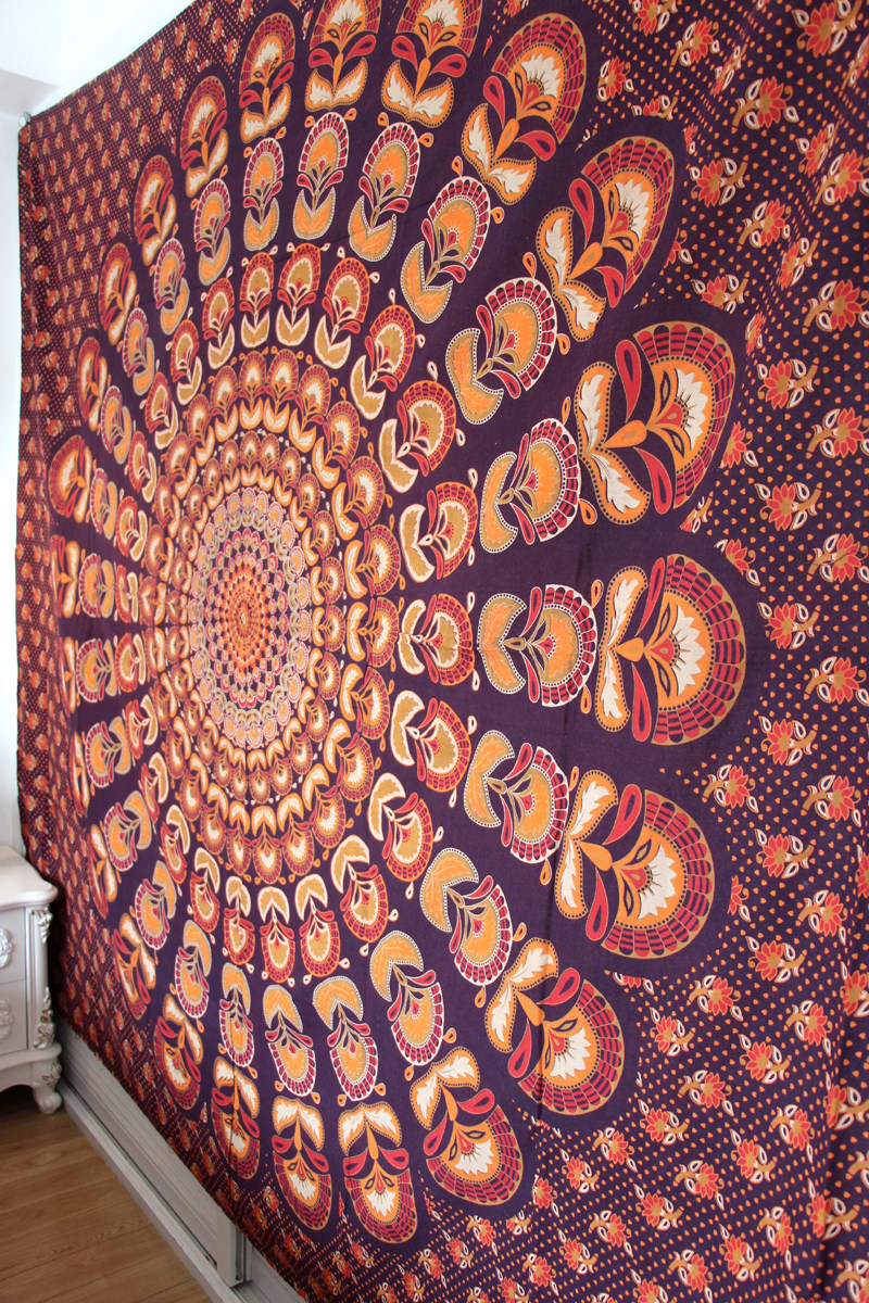 异域彩韵印度纯棉传统手工粗布印染床单窗帘布桌布沙发布挂布包邮