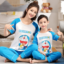 Girls pajamas spring and summer suits short-sleeved trousers little girls parents and daughters cotton childrens thin home clothes