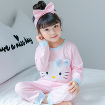 Autumn kitten girl pajamas cute cotton long sleeve children Children Baby Girl 3 years old spring and summer home clothes