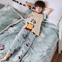 Youth big boy pajamas cotton short sleeve trousers childrens cute cartoon loose small and medium childrens home clothes