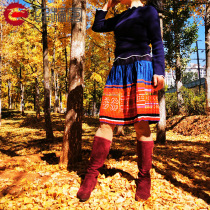 Miao cotton and hemp handmade waist skirt Traditional womens wrinkled skirt Yunnan autumn commuter pleated skirt Miao female waist skirt