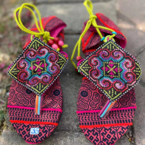 Embroidery handmade cross-stitch Miao embroidery Thai rubber bottom cotton and linen embroidered sandals ethnic style womens 35 size beach shoes