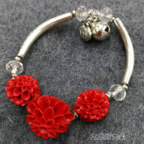 Red rose handmade bracelet flower female wild bracelet craft lamp Daquan Miao silver