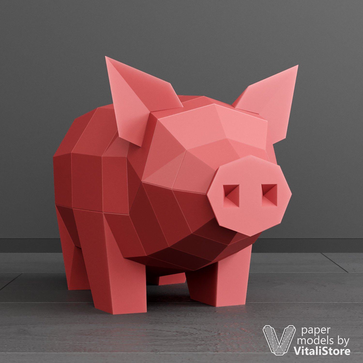 站站猪 动物3d纸模型diy手工纸模摆件挂饰玩具几何折纸立体构成