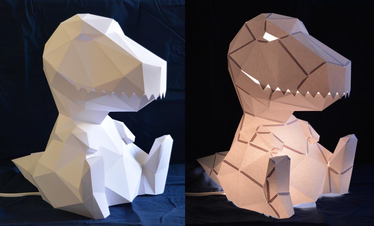 霸王龙恐龙台灯3d纸模型diy手工纸模摆件几何折纸立体构成