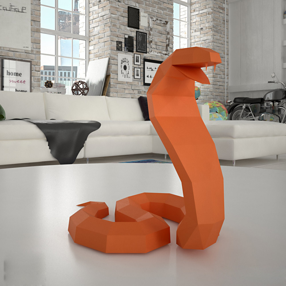 眼镜蛇3d纸模型diy手工纸模摆件挂饰玩具几何折纸立体构成