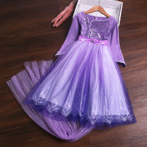 Snow Chic Edge Princess Dress Purple Girl With Dress 2021 Fall New Fluffy Dress Foreign Air Birthday Gown