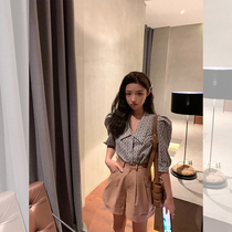 Mrs. Qian Sydney custom lapel shirt shorts set female design sense niche bubble sleeve retro port flavor shirt