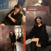 Mrs Qian black bright silk V-neck sundress womens autumn and winter 2019 new small black dress sexy halter bundy skirt