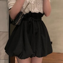 Mrs. Qian Sydney custom black high waist buds shorts female spring 2020 new Korean version of Joker wooden hem skirt pants