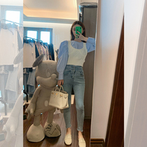 Mrs. Qians home Sydney custom temperament spring day stacking method elegant sheeps hoof sleeve striped top knitted vest set