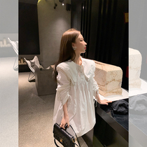 Mrs. Qian Sydney custom white lapel dress female spring design sense loose age reduction pleated Fairy Doll skirt