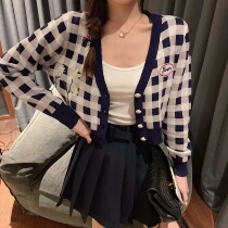 Mrs. Qian Sydney custom plaid knitted jacket female spring 2020 new small man Short v collar lazy top