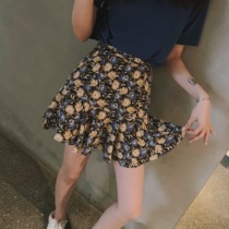 Mrs. Qian Sydney custom-made high-waisted floral skirt for womens new small man-covered crotch slim ruffled fishtail skirt