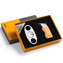 Cigar Scissors Cigar Lighter Two-piece set Sharp cigar Scissors with cigar drill hole opener Exquisite gift box packaging