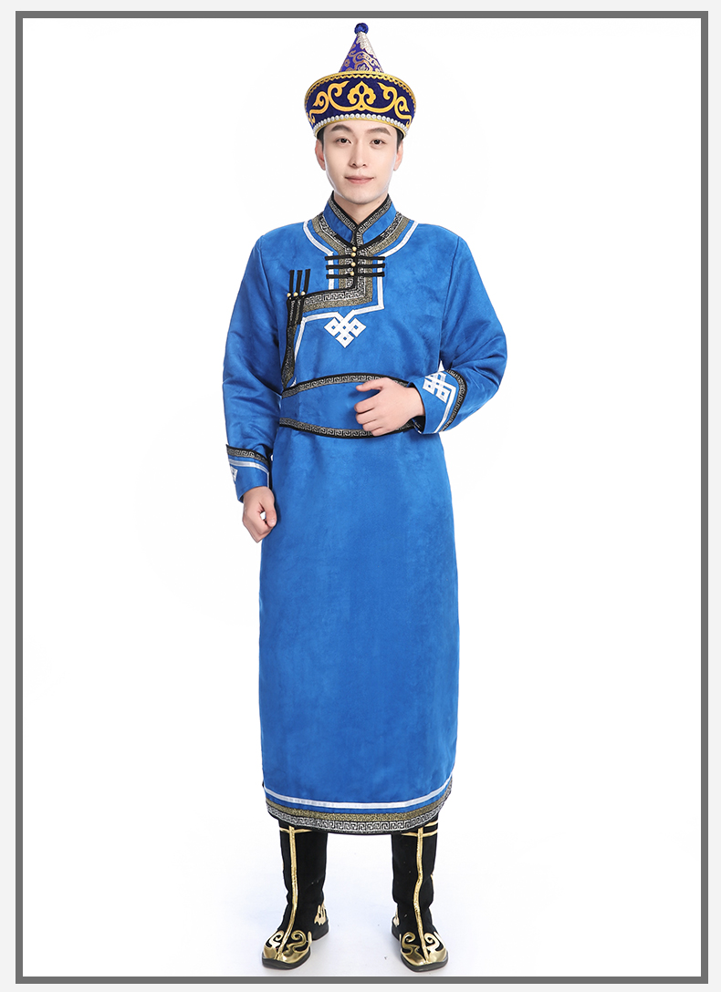 蒙古结婚礼服袍男传统手工鹿皮绒服舞蹈演出务员民族服装
