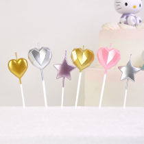 Creative love star birthday cake decoration candle smokeless diamond heart gilded color heart-shaped candle five-pointed star